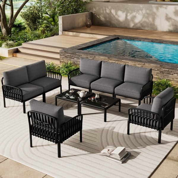 slide 2 of 36, Christopher Knight Home - Ashton 5-Piece Outdoor Patio Sectional with Two Coffee Tables, Deep Seating and Plush Cushions Black+Dark Gray
