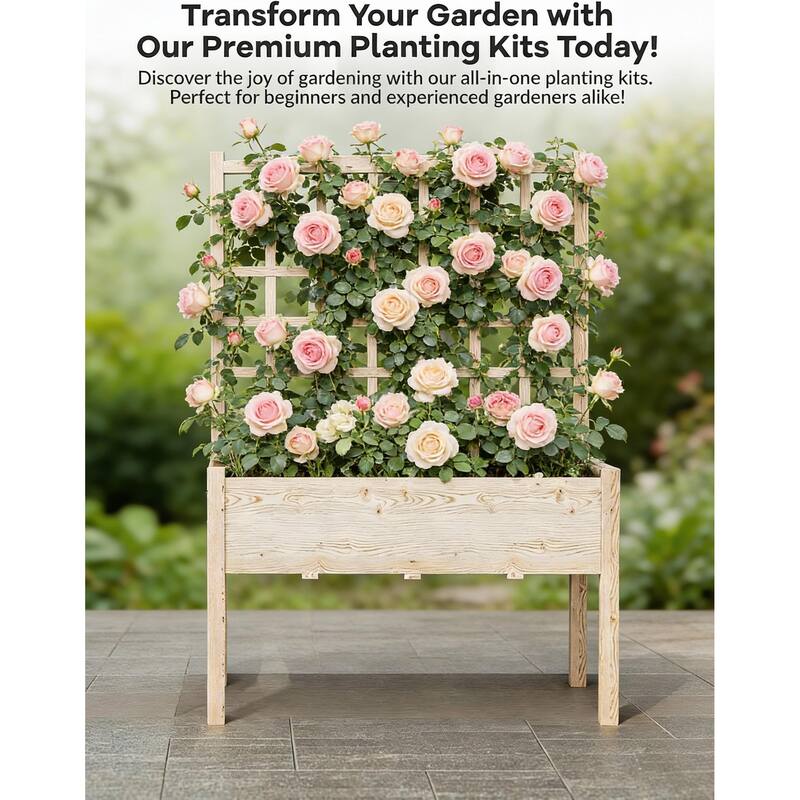 Wooden Elevated Garden Bed, with Trellis