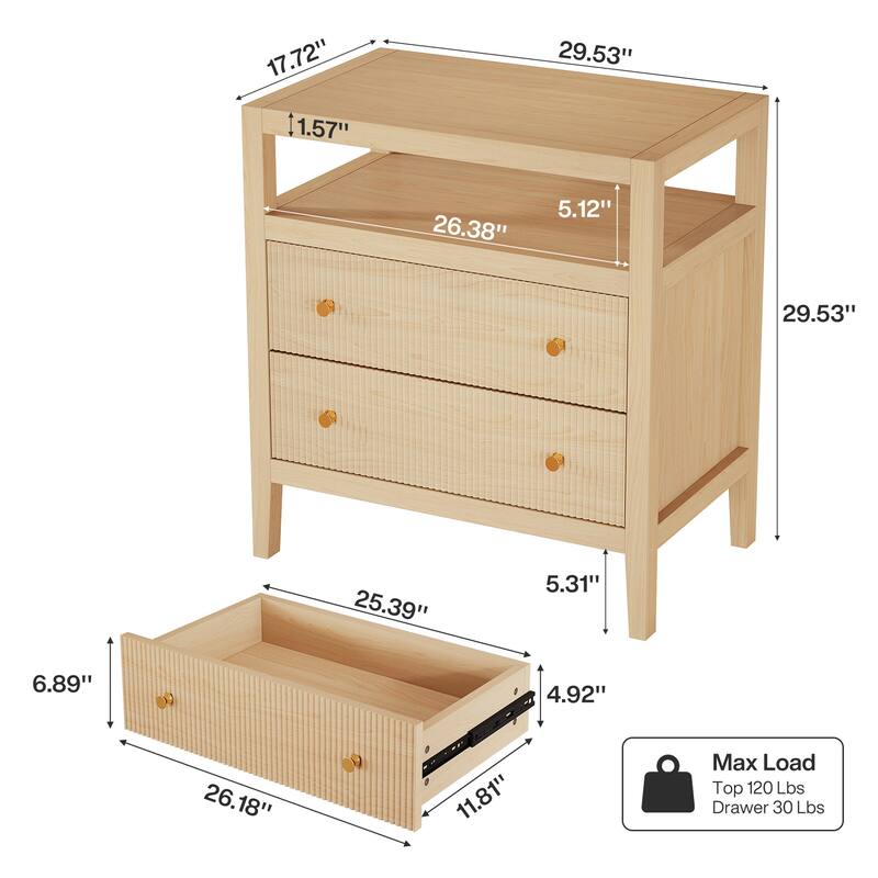 2-Drawer Farmhouse Nightstand, Wide Bedside Table Large Night Stand