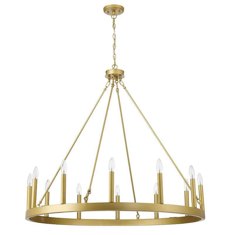 Mid-century Modern 12-light French Country Gold Candle Wagon Wheel Chandelier - 40'' D x 138'' H