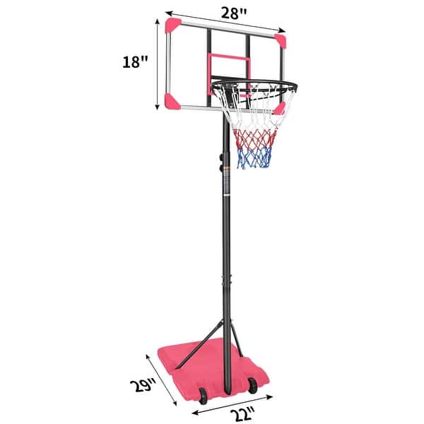 dimension image slide 7 of 11, Adjustable Basketball Hoop for Teens, Portable Basketball Goal with 28" Backboard and Wheels, Indoor Outdoor Use
