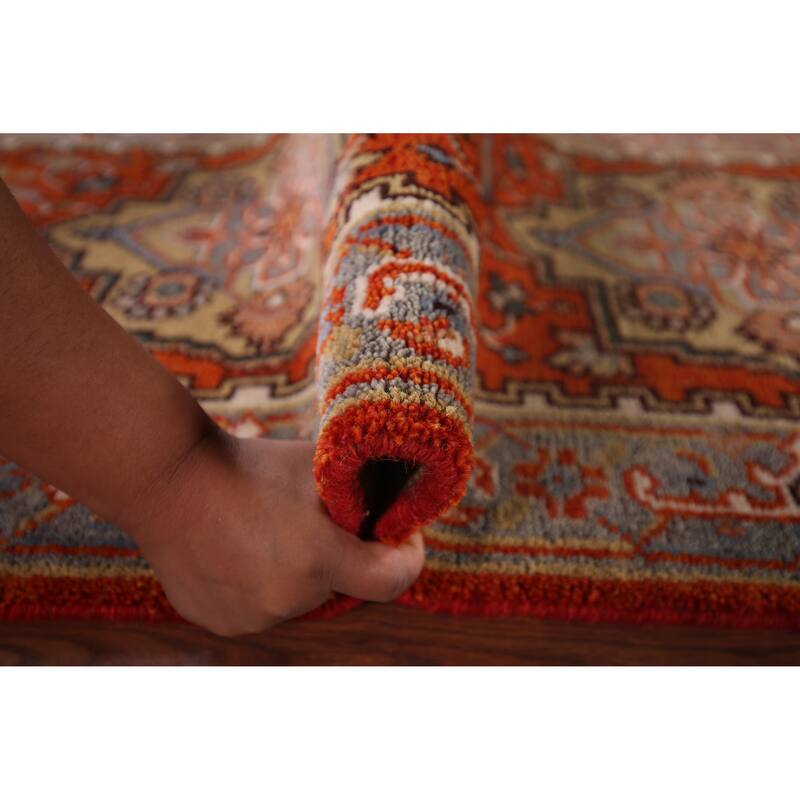 Orange Heriz Serapi Oriental Runner Rug Hand-Knotted Wool Carpet - 2'7"x 8'1"