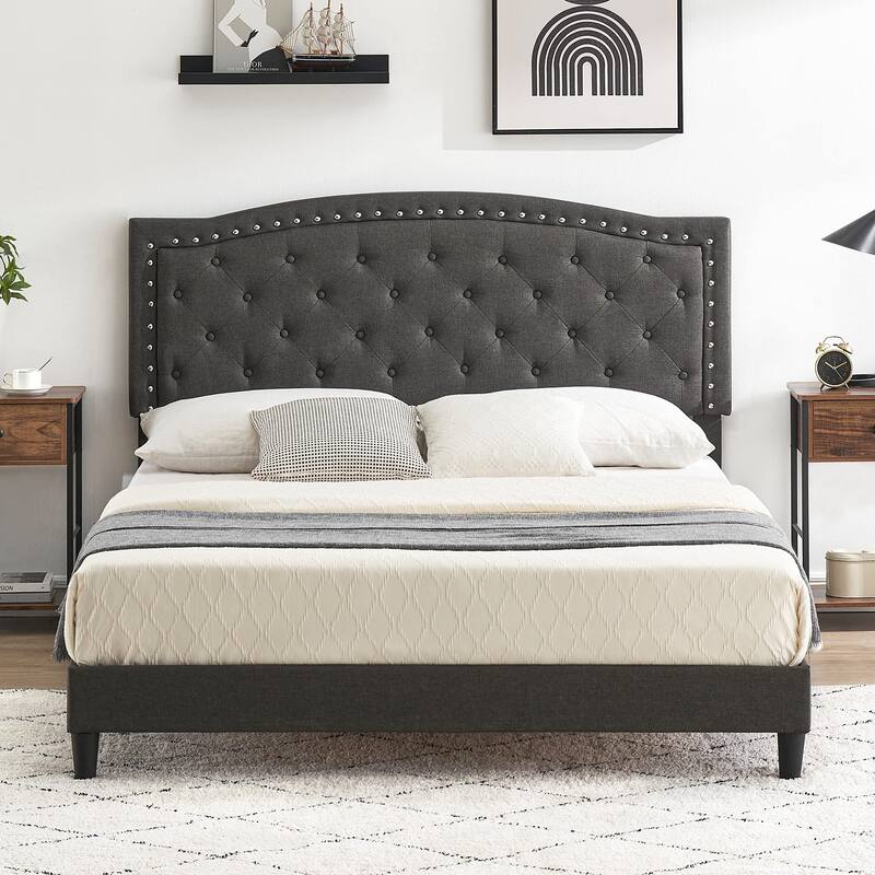 Tufted Velvet Upholstered Low Profile Standard Bed Platform Bed Frame
