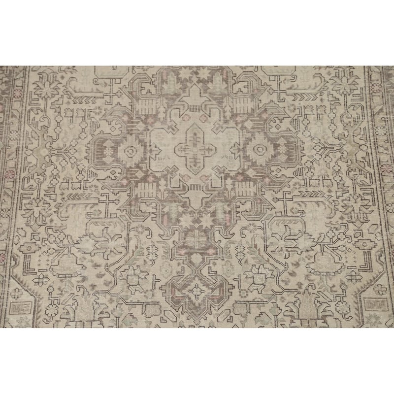 Distressed Beige Tabriz Persian Vintage Area Rug Handmade Wool Carpet - 6'7" x 9'6"