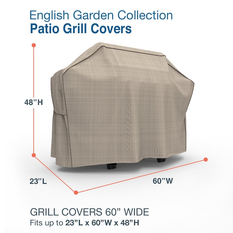 Budge Heavy Duty Waterproof BBQ Grill Cover, English Garden, Tan Tweed - Medium - 60"W x 23"D x 48"H