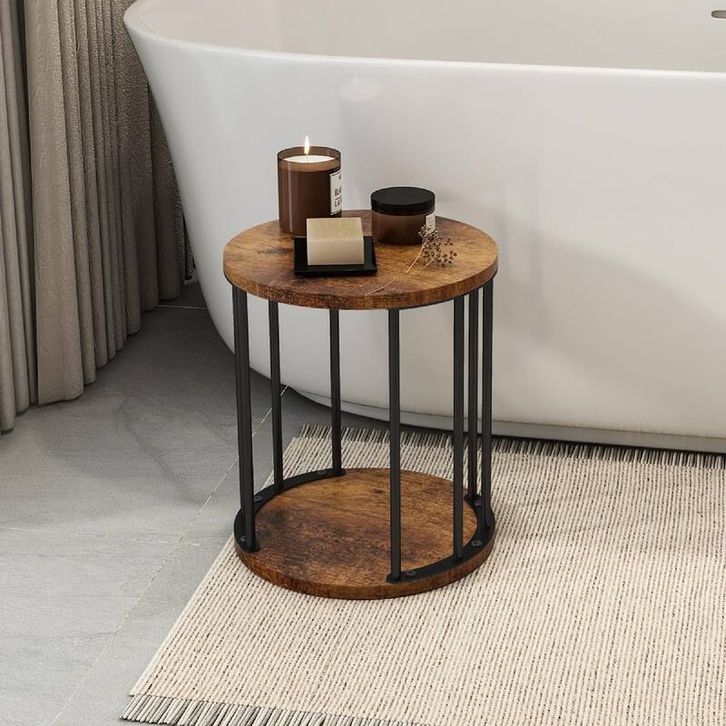 Small Round Wooden Step Stool for Kids Adults - 11.81"D x 11.81"W x 13.58"H