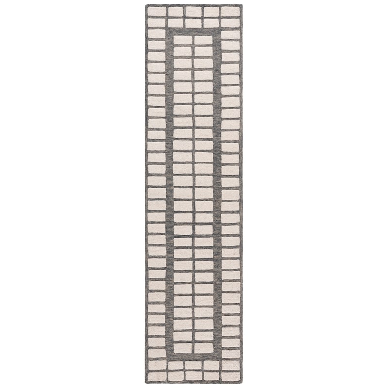 SAFAVIEH Handmade Ebony Tulun Wool Rug - 2'3" x 9' Runner - Grey/Ivory