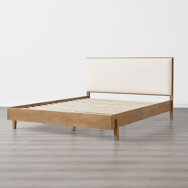 Spruce & Spring Modern Bouclé Platform Bed with Upholstered Headboard & Solid Wood Frame