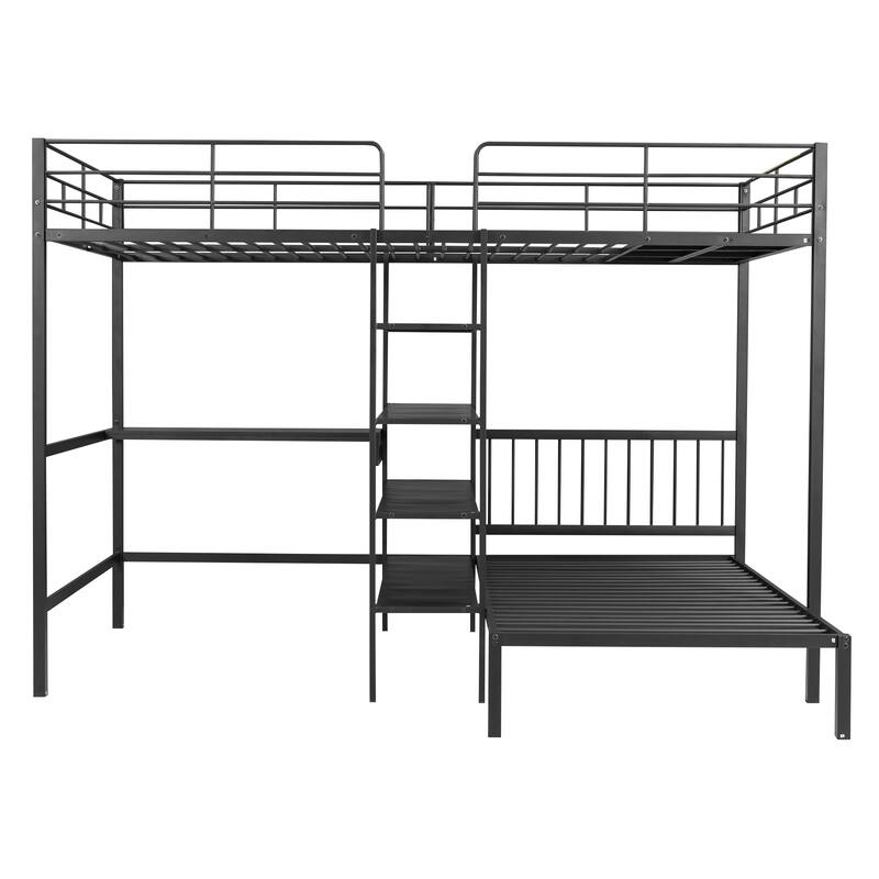 Roomfitters Full over Twin Metal Bunk Bed with Integrated Desk, Shelves and Side Ladder