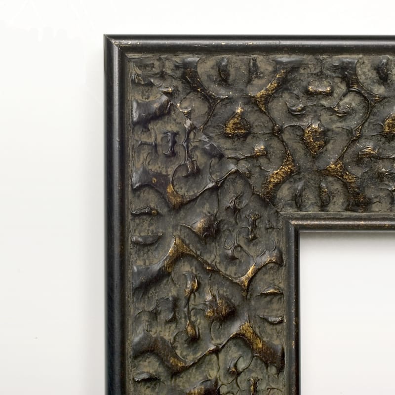 Beveled Wood Wall Mirror - Intaglio Embossed Black Frame