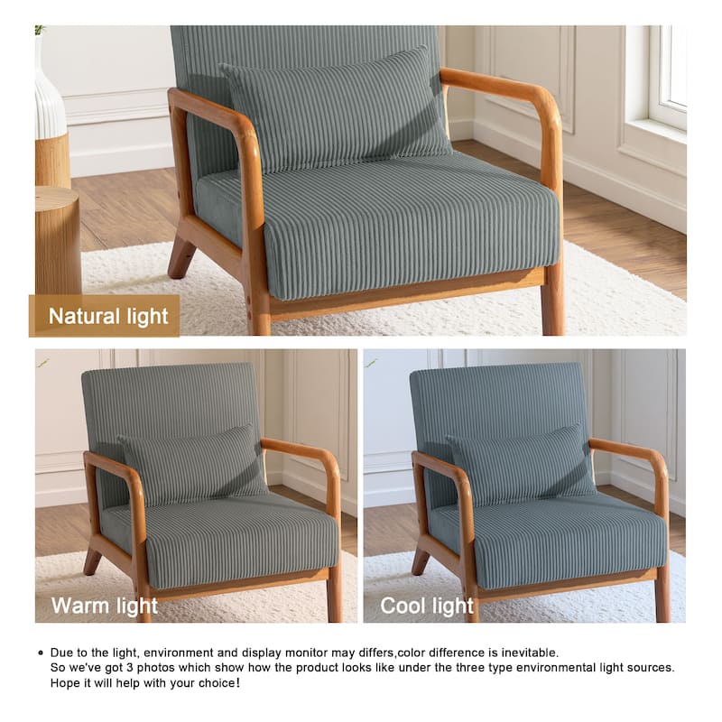 Uixe Mid Century Solid Wood Upholstered Corduroy Accent Chair