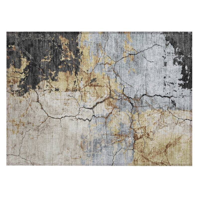 Machine Washable Indoor/ Outdoor Modern Crackle Chantille Rug