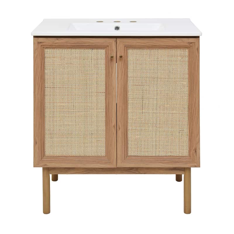 Classe 30 In. Brown Oak Bathroom Vanity With White, 3-Hole Ceramic Sink Top