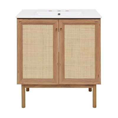 Classe 30 In. Brown Oak Bathroom Vanity With White, 3-Hole Ceramic Sink Top