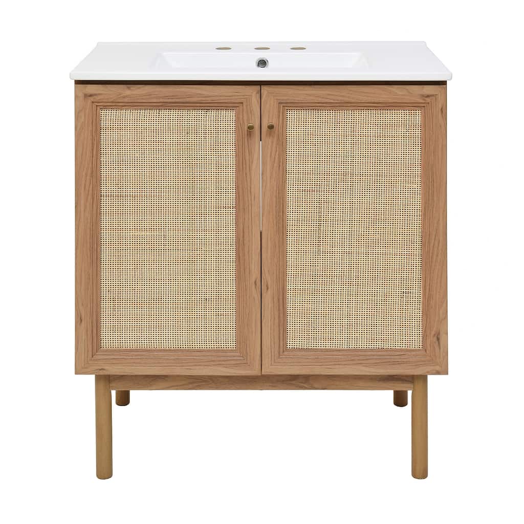 Classe 30 In. Brown Oak Bathroom Vanity With White, 3-Hole Ceramic Sink Top