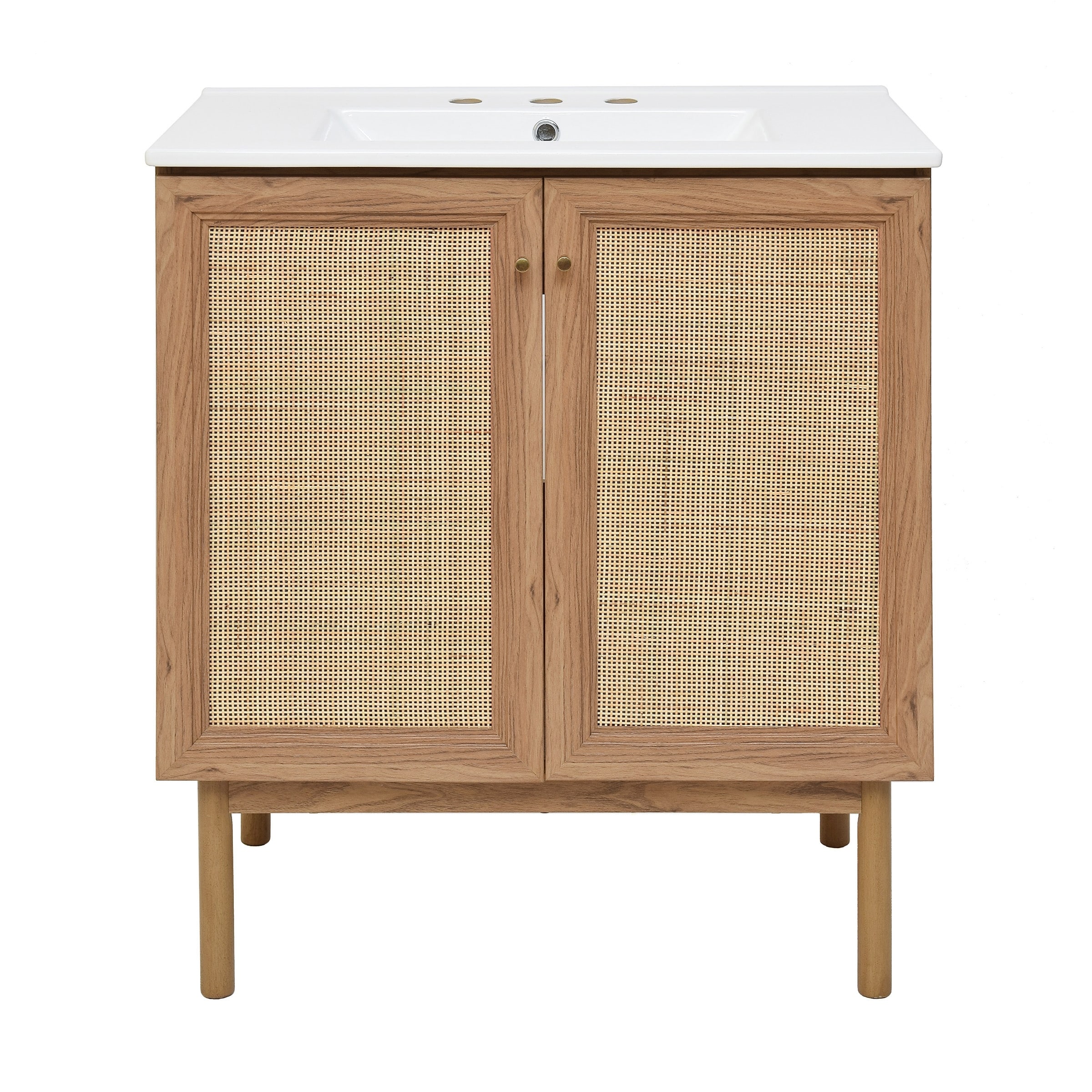 Classe 30 In. Brown Oak Bathroom Vanity With White, 3-Hole Ceramic Sink Top
