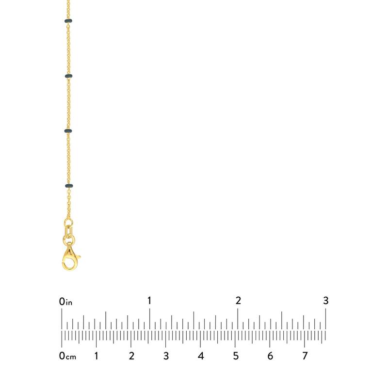 Curata 14k Yellow Gold 18" Grey Enamel Bead Station Saturn Chain Necklace