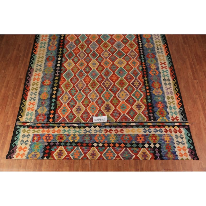 Reversible Kilim Oriental Large Rug Hand-Woven Wool Carpet - 10'2"x 16'9"