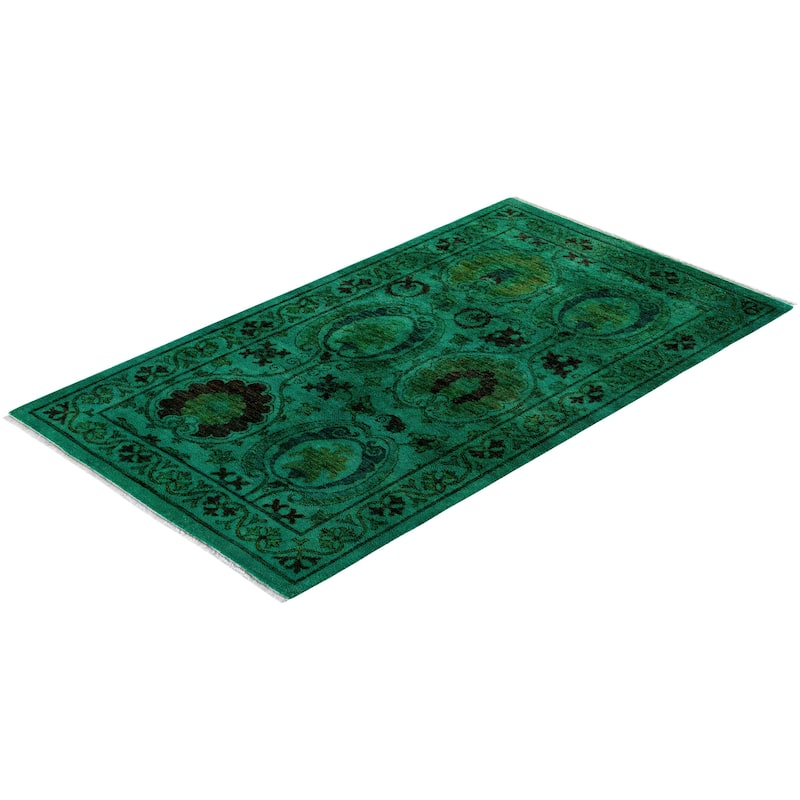 Overton Hand Knotted Wool Vintage Inspired Modern Contemporary Overdyed Green Area Rug - 3' 2" x 5' 6"