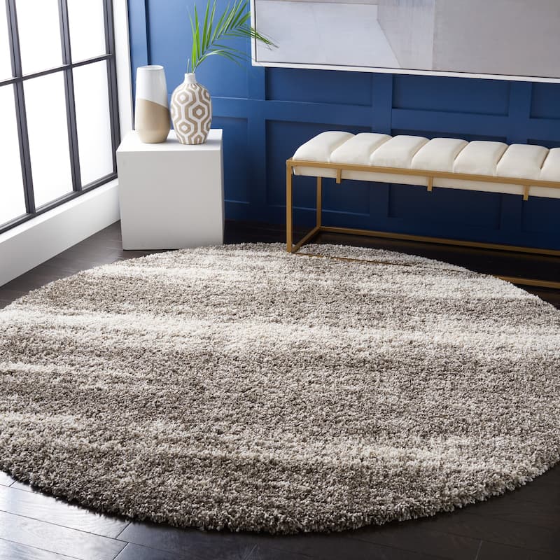 SAFAVIEH Hudson Shag Kandy 2-inch Thick Rug - 7' Round - Ivory/Grey