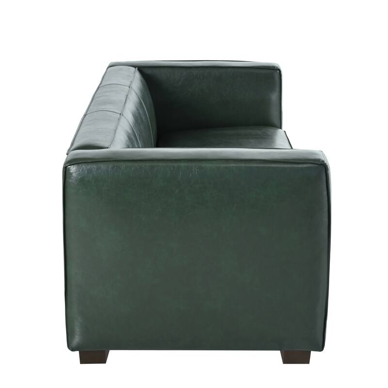 Green PU 3 Seater Contemporary Tuxedo Sofa with Birch Wood Legs
