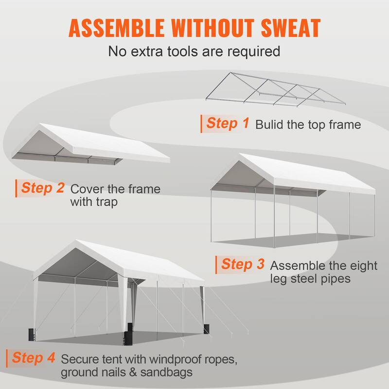 Heavy Duty Carport 10x20ft Outdoor Canopy Shelter with Reinforced Poles - 120 x 240 x 111.6 Inch