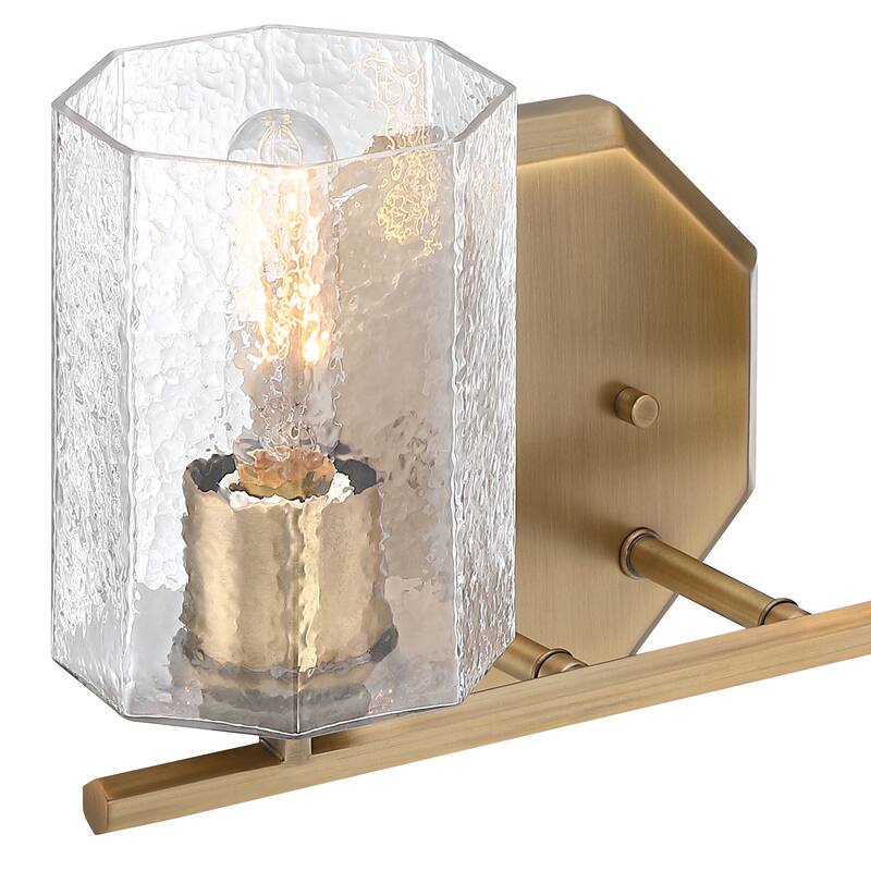 Haven 16 in. 2-Light Old Satin Brass Vanity Light with Clear Rippled Glass Shades for Bathrooms