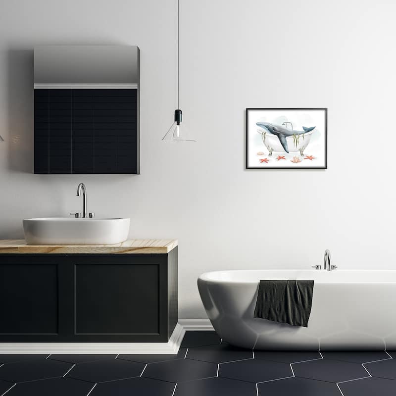 Stupell Whale in Nautical Tub Seafoam Starfish Shells Framed Wall Art