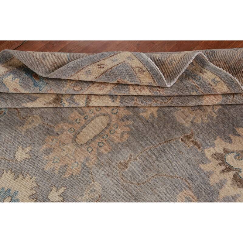 Hand Knotted Oriental 100% Wool Carpet Transitional All-Over Navy Blue & Blues Oushak Area Rug - 12' 2'' X 9' 3''