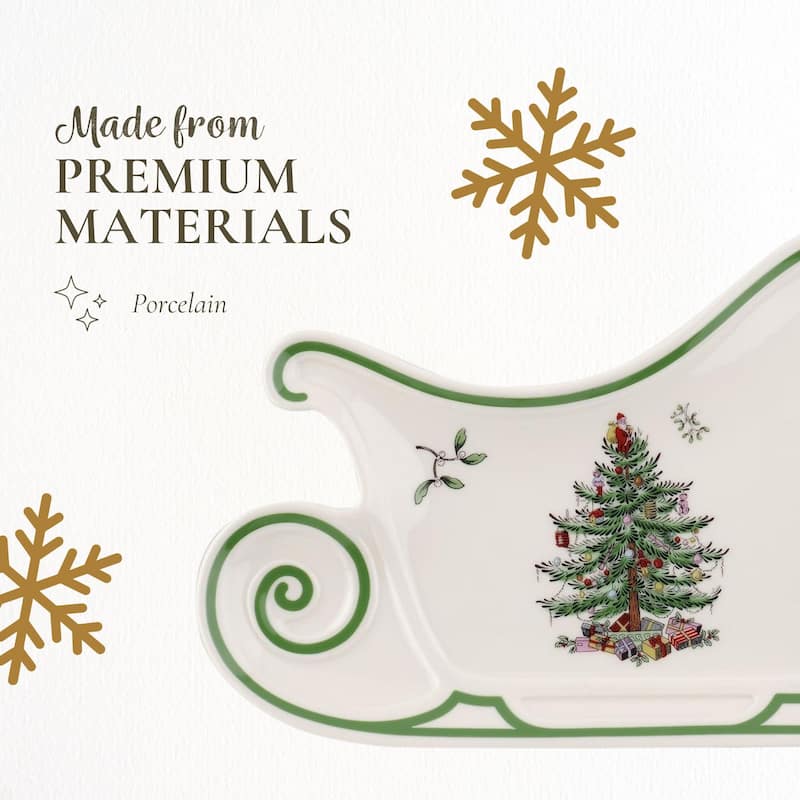 Spode Christmas Tree Embossed Sleigh Platter - 13.5" L x 8.75" W