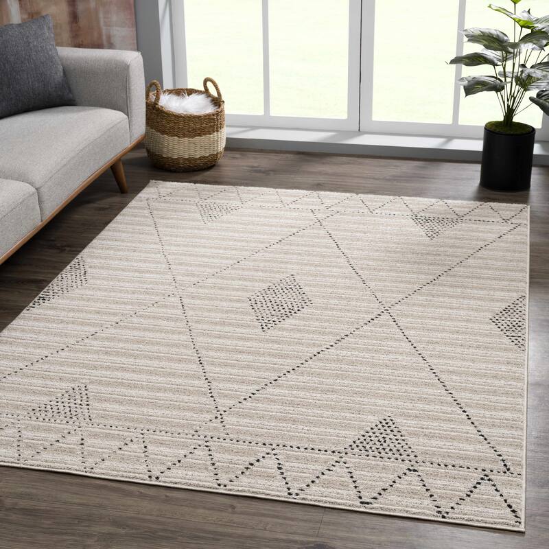 Hauteloom Casablanca Collection Bohemian Farmhouse High Pile Area Rug - 6'7" x 9' - Brown, Beige