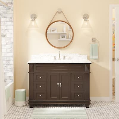 KitchenBathCollection Elizabeth 48" Bathroom Vanity with Carrara Marble Top