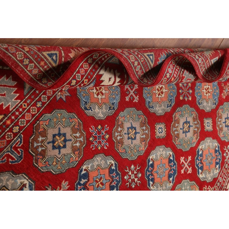 All-Over Geometric Kazak Living Room Area Rug Handmade Wool Carpet - 6'4" x 9'7"