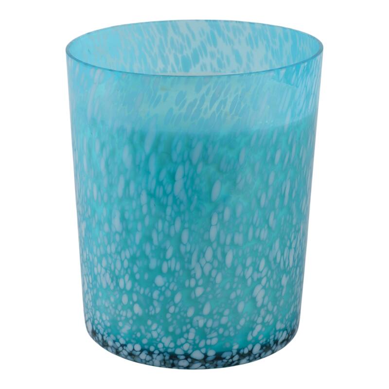 Modern Glass and Wax Decorative Candle with Artisanal Swirl Design - 7" x 7" x 8.5"