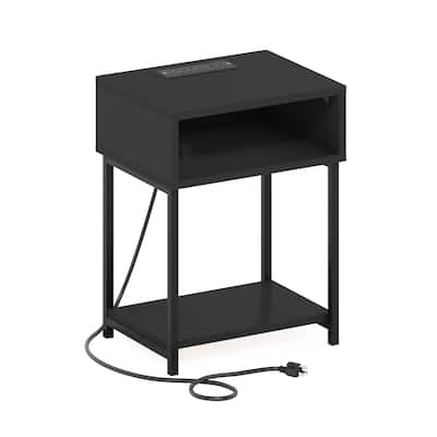 Furinno Moretti USB and Type-C Charging Port Open Storage Side Table with Metal Frame, Americano