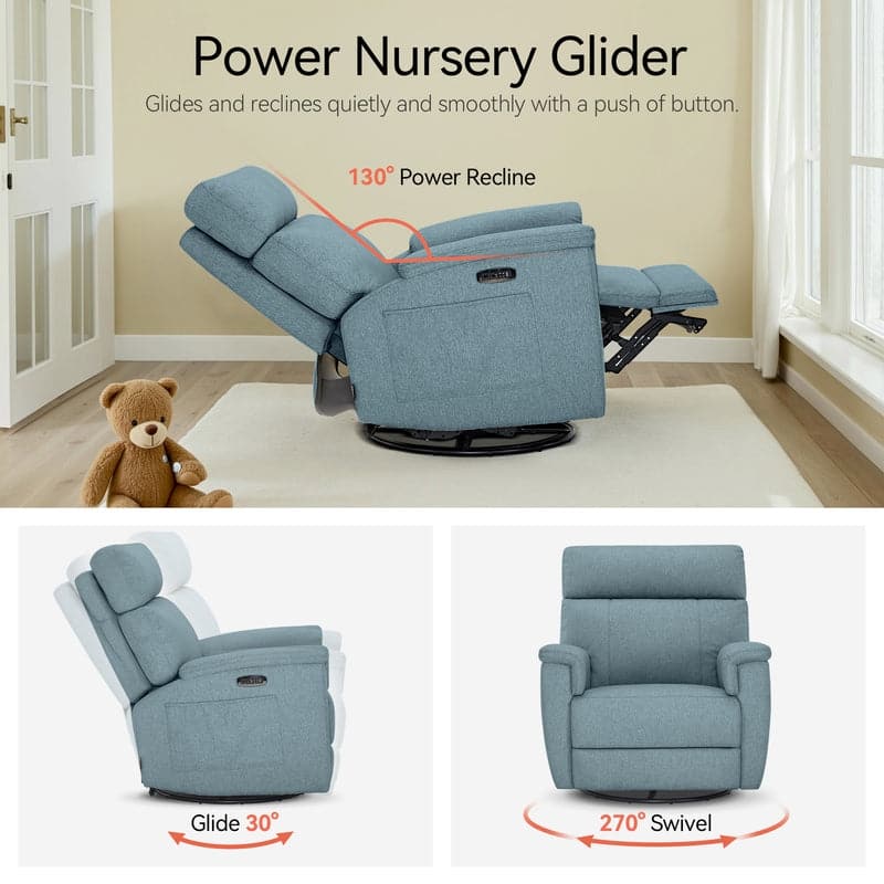 MCombo Power Swivel Glider Recliner Nursery Chair, Fabric PR601