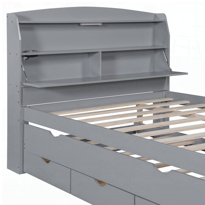 Wooden LED Platform Bed with Trundle
