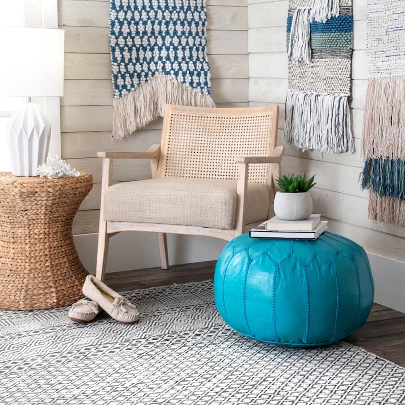 Nuloom Handmade Moroccan Leather Filled Ottoman Pouf