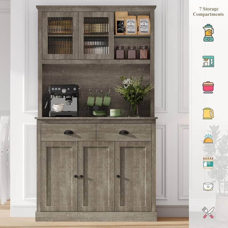 Freestanding Kitchen Pantry Cabinet with Drawers and Adjustable Shelves for Dining Room