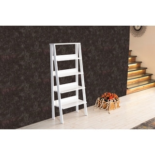 Furnish Home Store Modern 5 Tier Ladder Bookshelf Organizers, Narrow Bookshelf for Small Spaces Office Furniture Bookcase ,White/Pink