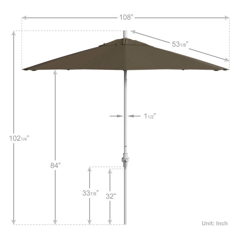 California Umbrella 9' Rd.Crank Lift, Collar Tilt, Aluminum Pole, /Fiberglass Rib Patio Umbrella, White Finish, Olefin Fabric