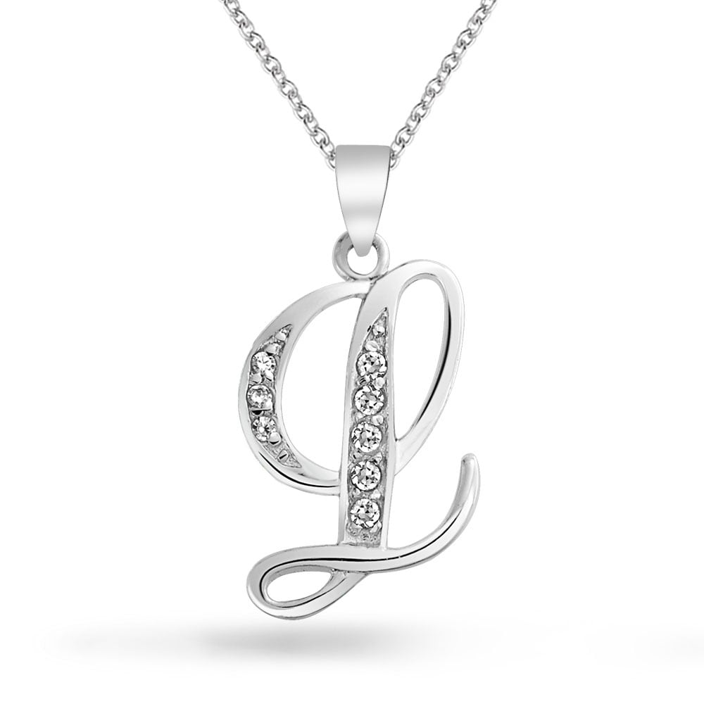 Shop Letter L Script Initial Pendant Necklace Pave Cz 925 Sterling Silver Overstock 17996527