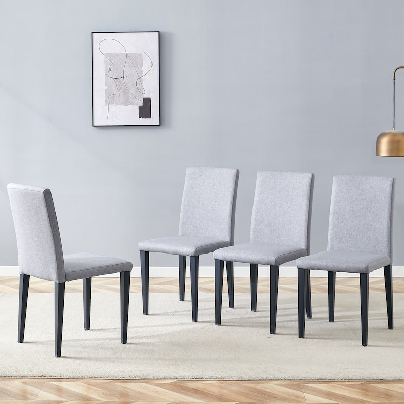 Linen Upholstered Dining Chair Set of 4 Metal Frame Dining Chairs Armless Leisure Chairs Kitchen Side Chairs