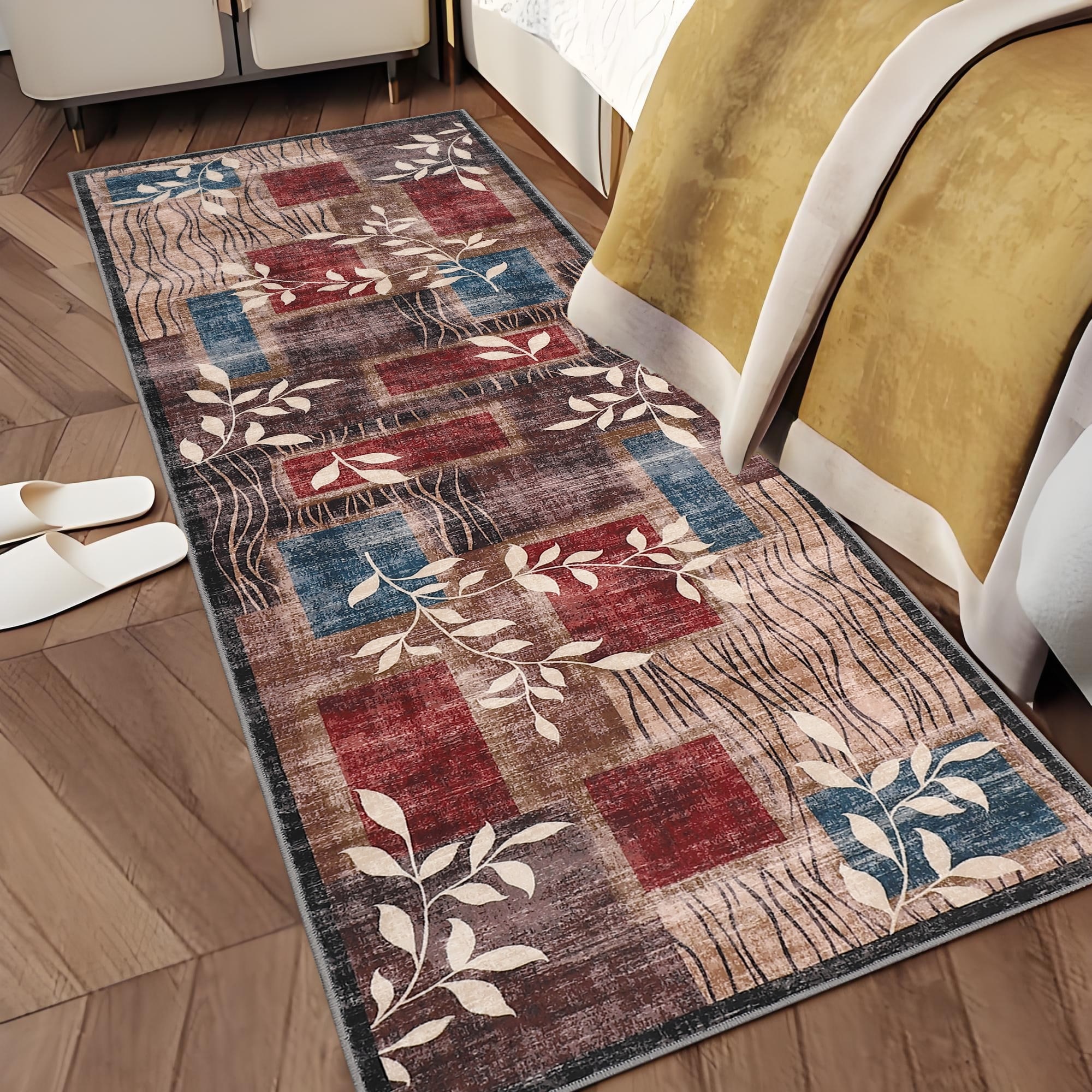 Modern Leaf Area Rugs for Living Room Bedroom Washable Geometric Rug Non Slip Low Pile Accent Rug