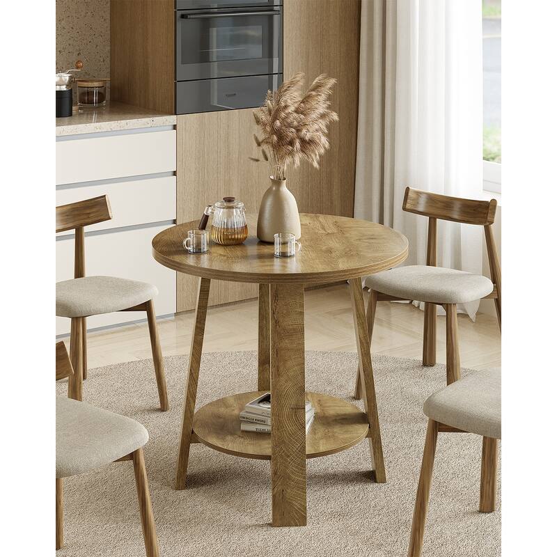 Small Dining Table with Storage Shelf, Kitchen Bistro Accent Table for Dining/Living Room Apartments Restaurants
