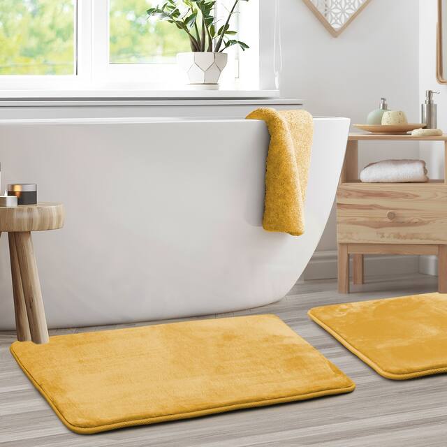 Clara Clark Ultra Soft Plush Bathroom Rug - Non-Slip, Velvet, Memory Foam Bath Mat - Set of 2