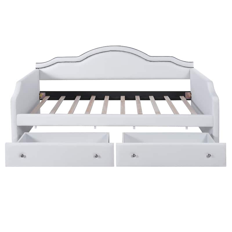 Twin Size Upholstered Daybed with LED and 2 Drawers
