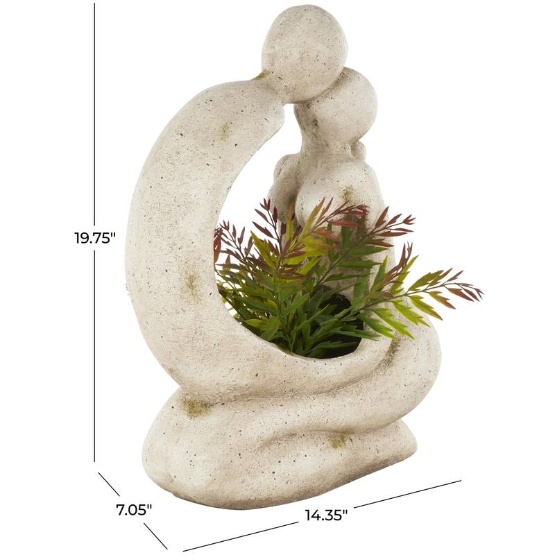 Cream Polystone Sitting People Indoor Outdoor Planter - 7"W x 14"L x 20"H