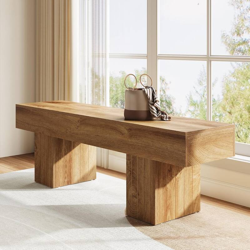 55 Inch Farmhouse Wood Entryway Dining Bench End of Bed Bench Hallway - 17.7" H × 55.11" W × 13.77" D