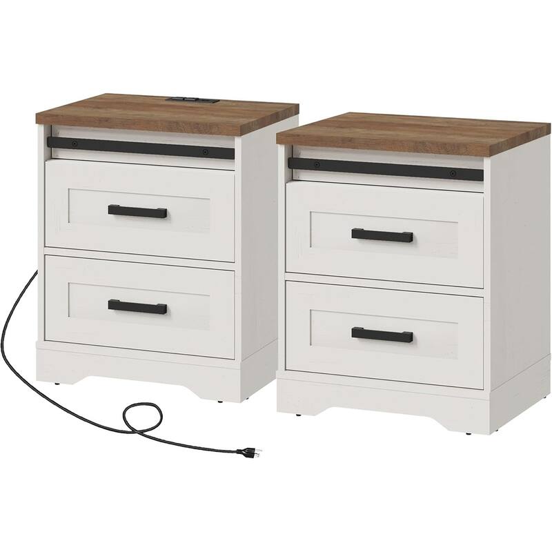 WAMPAT 2 Pack End Table with Charging Station Side Sofa Table - White